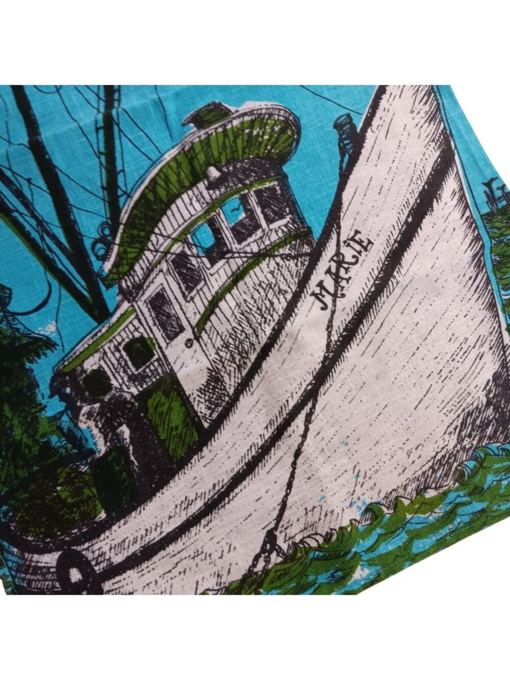 Vintage Fishing Shrimp Boat Marie Tea Towel Kitchen Decor 16x28 Key West